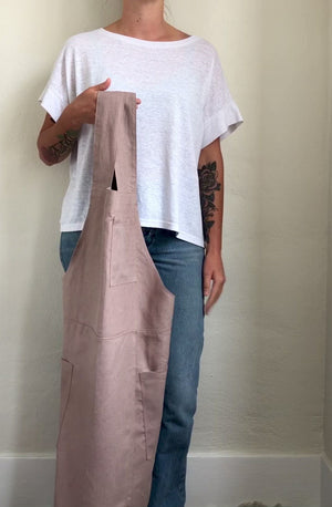 Split Leg Linen Smock Apron with Cross Back