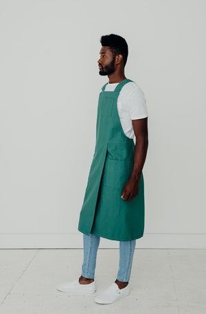 Split Leg Linen Smock Apron with Cross Back