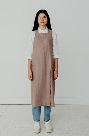 Split Leg Linen Smock Apron with Cross Back