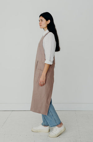 Split Leg Linen Smock Apron with Cross Back