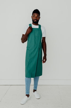 Split Leg Linen Smock Apron with Cross Back