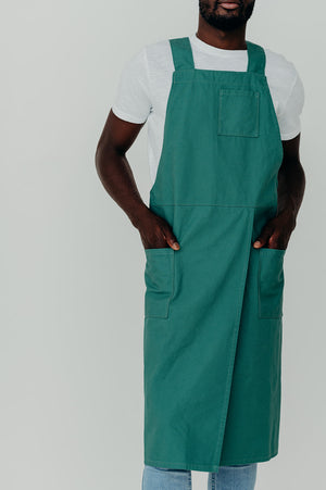 Split Leg Linen Smock Apron with Cross Back