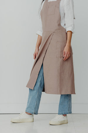 Split Leg Linen Smock Apron with Cross Back